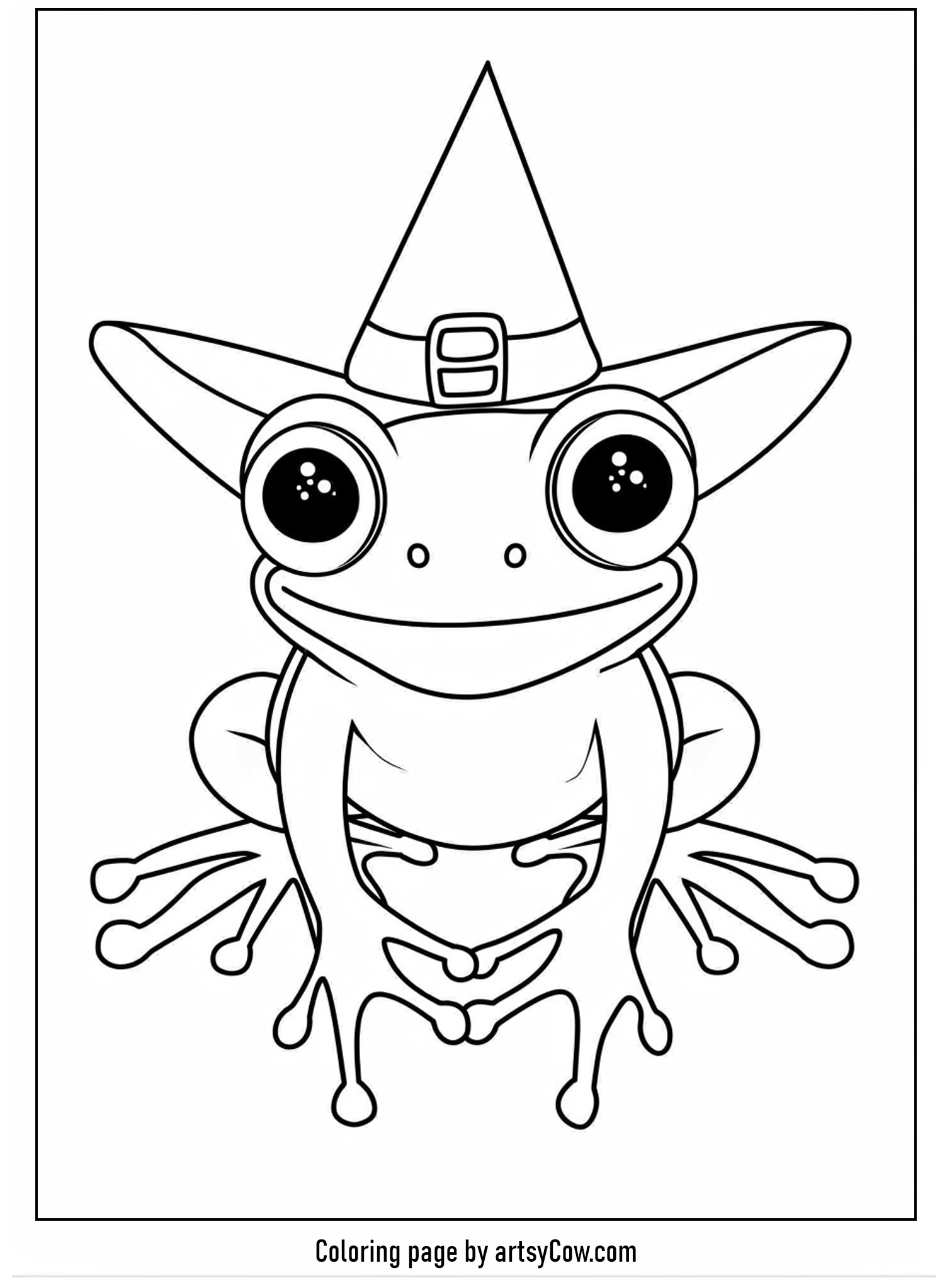 a delightful frog sporting a witch hat